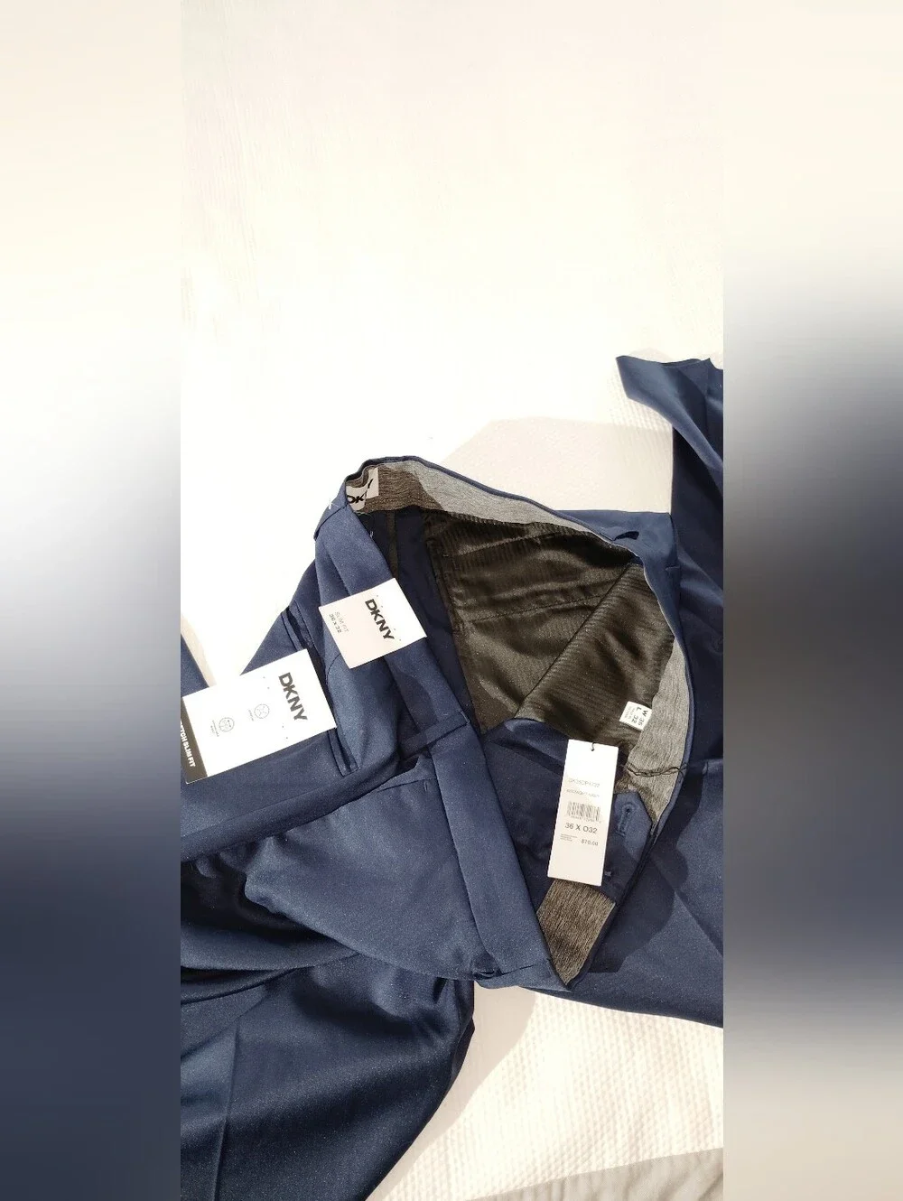 DKNY Pants Mens 36x32 Navy Blue Essential Tech Chino Slim Fit Stretch.